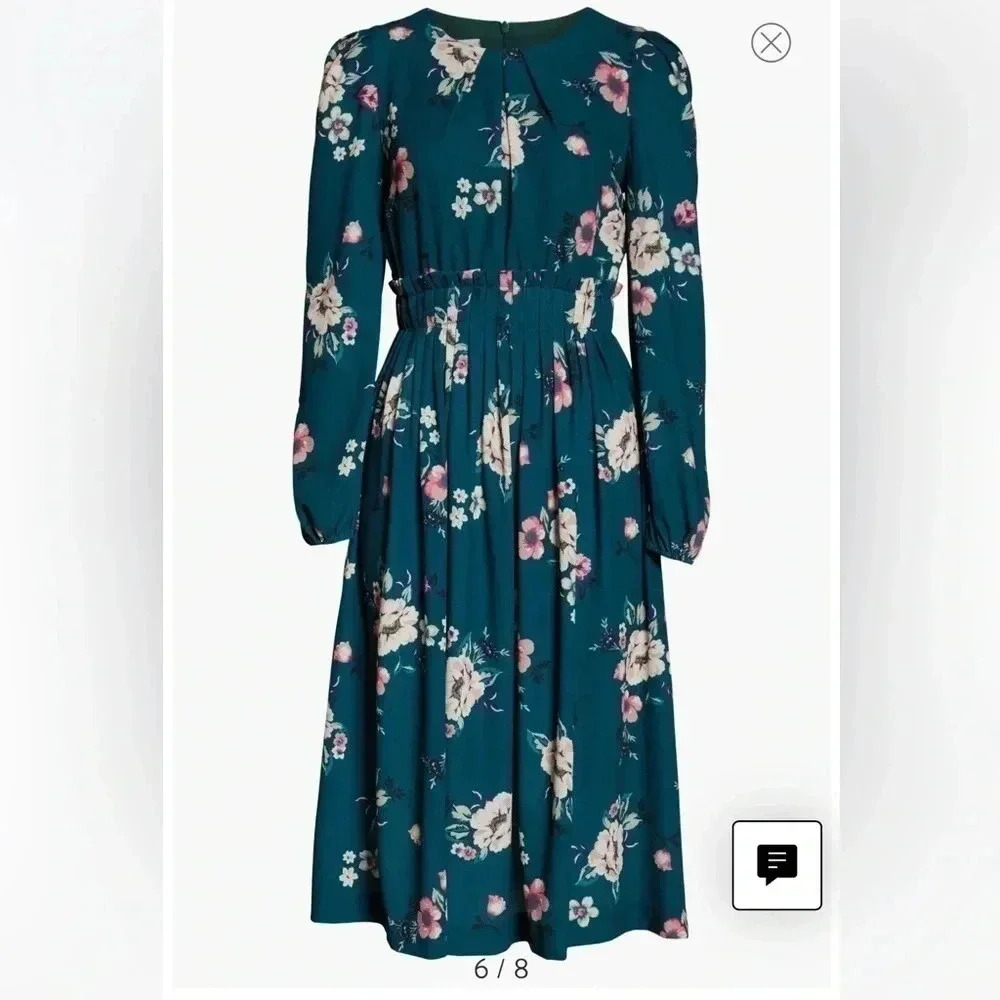 Floral Print Long Sleeve Midi Dress size S